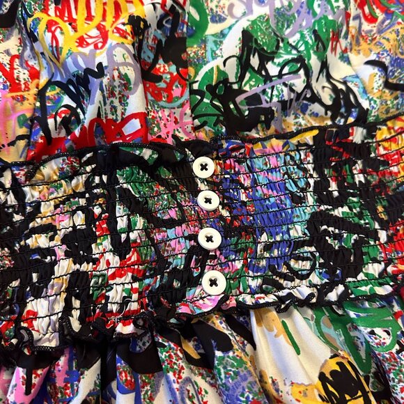 Graffiti Print Punk Top with Ruffled Sleeves, Size M – Bold and Edgy Statement - Picture 9 of 11